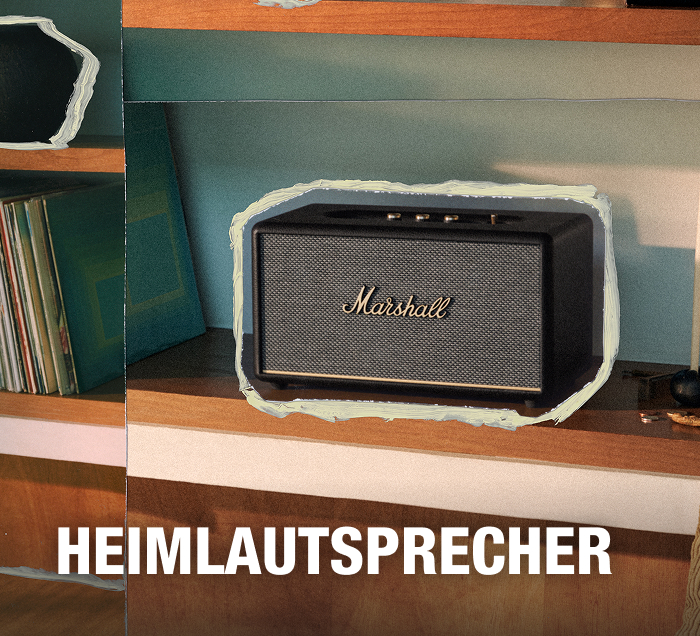Banner "Heimlautsprecher" mit Marshall Lautsprecher in Regal