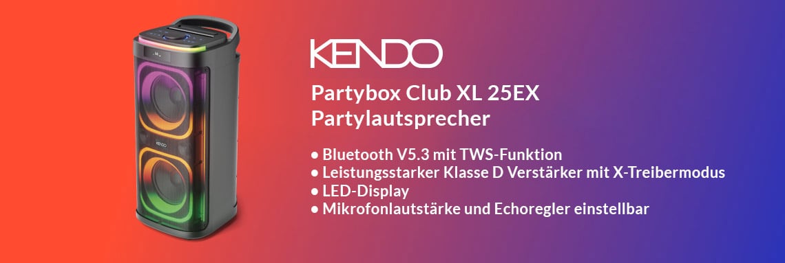 KENDO Partybox Club XL 25EX Partylautsprecher mit RGB-Beleuchtung und Bluetooth