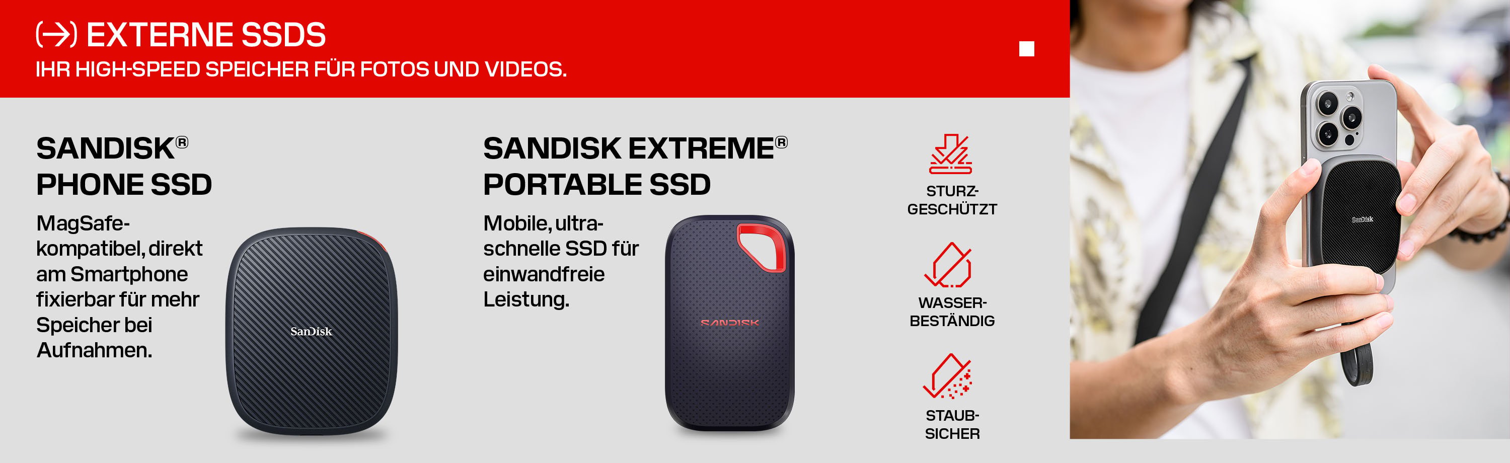 SanDisk Phone SSD und Extreme Portable SSD für Fotos und Videos