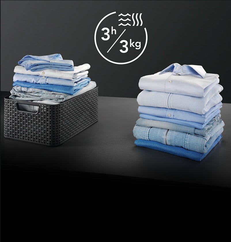 Non-Stop 3h/3kg-Programm: Waschen und Trocknen in nur 3 Stunden