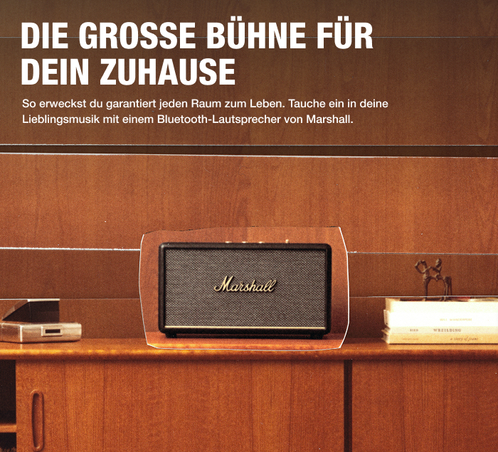Stylischer Marshall Bluetooth-Lautsprecher als Highlight im Wohnzimmer – perfekter Sound und klassisches Design für dein Zuhause.