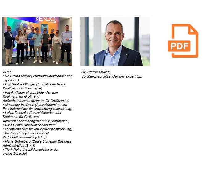 Pressematerial: Ausbildungsjahr 2023: Fünf Auszubildende und zwei Dual Studierende starten ihre Karrieren in der expert-Zentrale