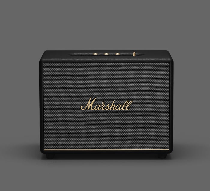 Marshall Woburn III Bluetooth-Lautsprecher in Schwarz mit klassischem Retro-Design.