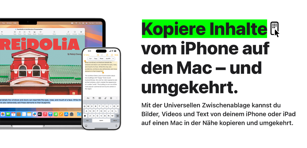 Kopiere Inhalte vom iPhone auf den Mac - und umgekehrt.