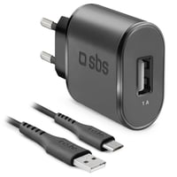 Reiseladeset mit Micro-USB-Kabel, USB-A, 5 W, 1A, 1 m, Schwarz