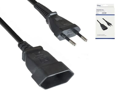 Netzkabel Eurostecker auf Eurobuchse, 0,75mm², Euro CEE 7/16, Verlängerung, VDE, schwarz, Länge 2,00
