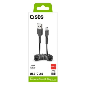 System-S USB-C Auf USB-A Kabel – Gewinkelt, Spiralförmig Dehnbar 50-100 Cm