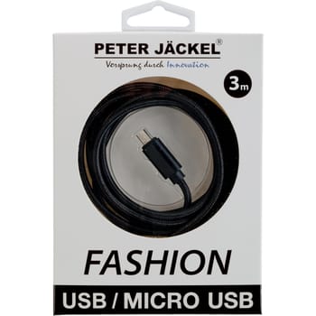 FASHION 3m USB Data Cable Black für Micro-USB mit Sync- und Ladefunktion (18411) USB-A auf Micro-USB Ladekabel