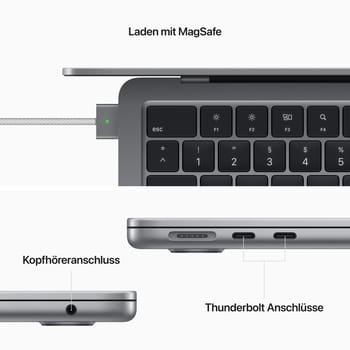 MacBook Air, 13 Zoll, Space Grau, 2022, M2, 8-Core CPU, 8-Core GPU, 16 GB, 256 GB SSD