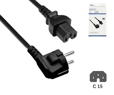 Netzkabel Europa CEE 7/7 90° auf C15, 1mm², CEE 7/7 90°/IEC 60320 auf C15, VDE, schwarz, 1,8m