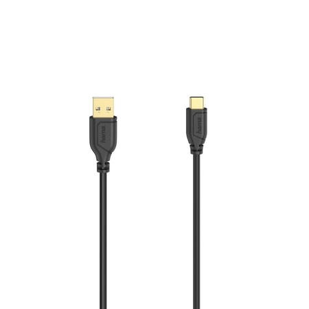 USB-C-Kabel "Flexi-Slim", USB 2.0, 480 Mbit/s, Schwarz, 0,75 m