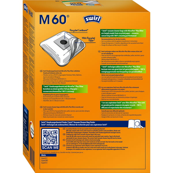 Swirl M 60 MicroPor® Plus Staubsaugerbeutel
