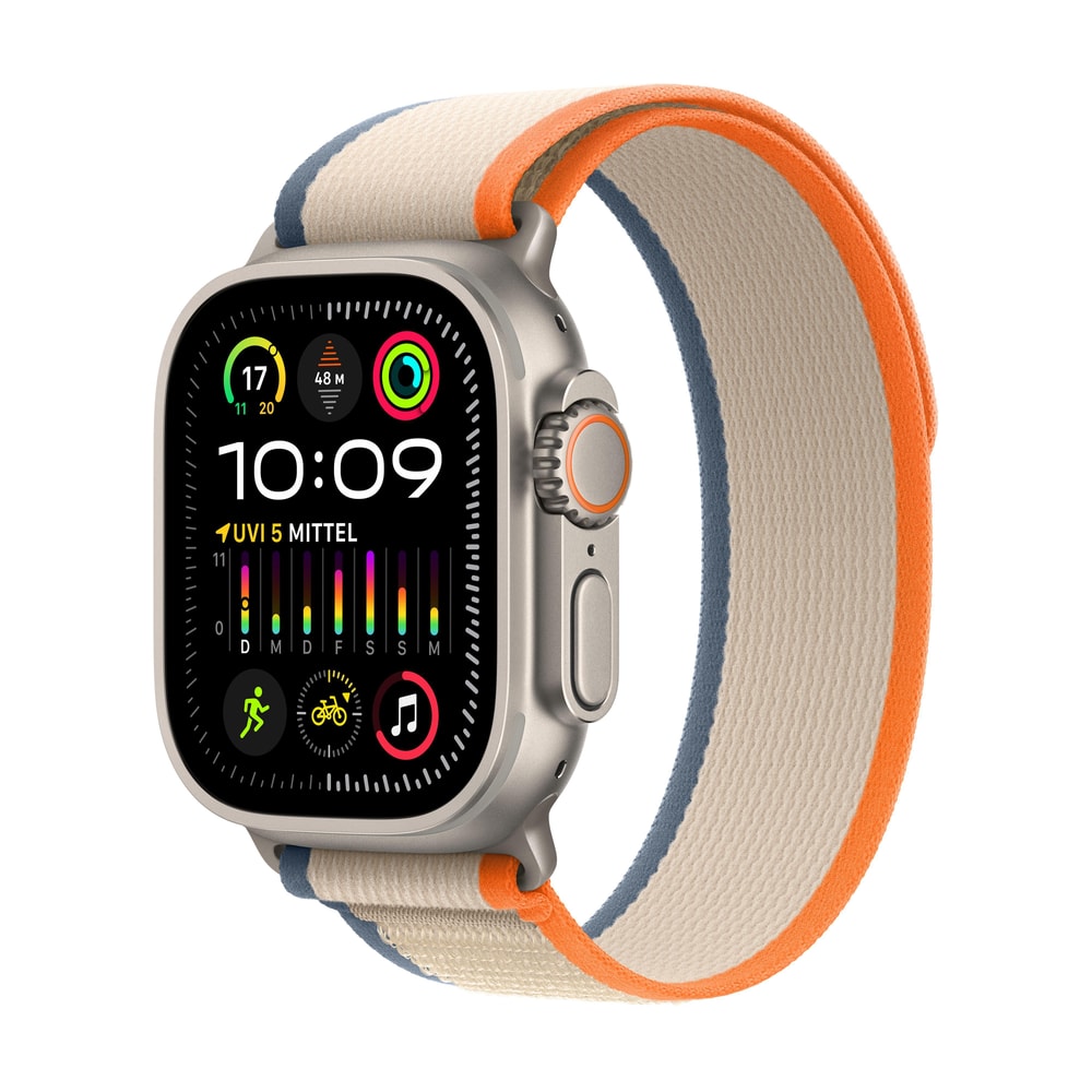 Watch Ultra 2 GPS + Cellular, 49 mm Titan­gehäuse, Trail Loop Orange/Beige - M/L