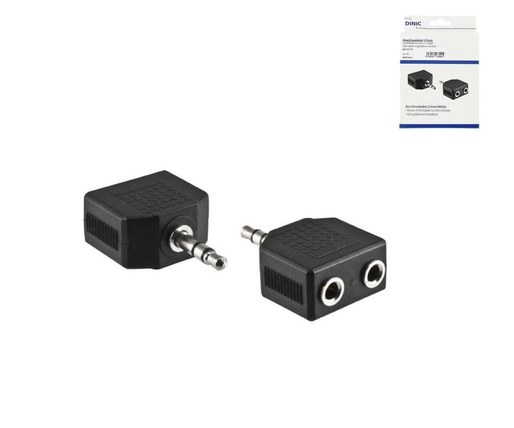 Audioadapter 3,5mm Stecker - 2x Buchse, Audio-Video-Kabel, 0,2 m, Schwarz