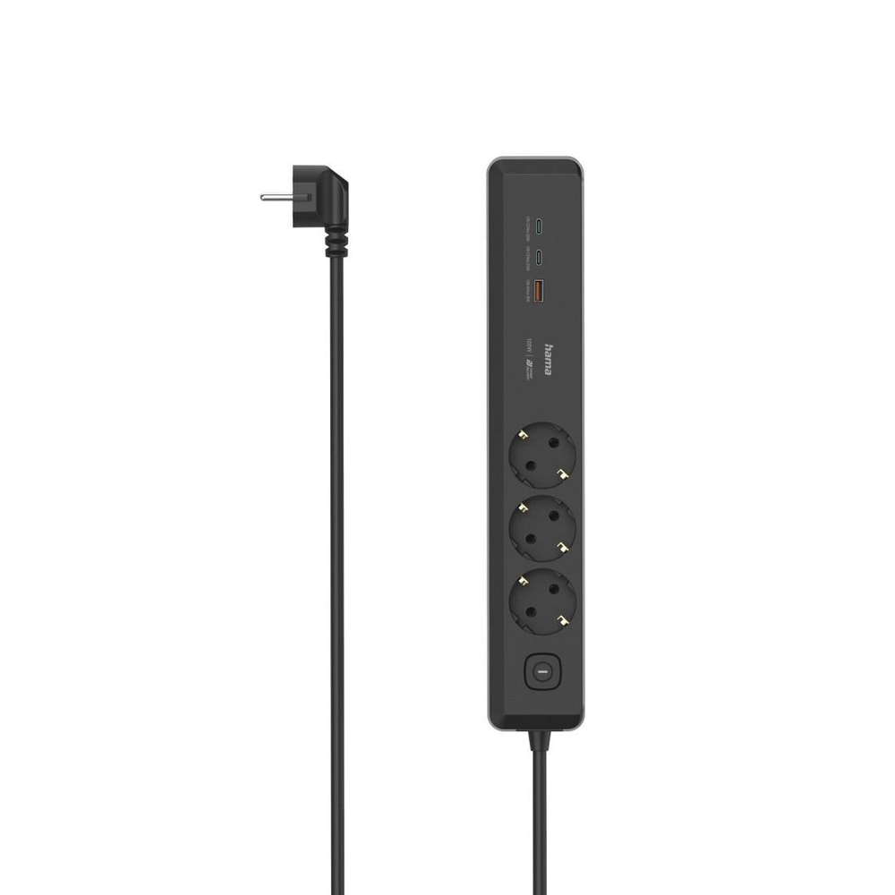 Steckdosenleiste, 3-fach, USB-C/A 100W, PD, Schalter, 1,4 m, Schwarz/Grau (00223192)