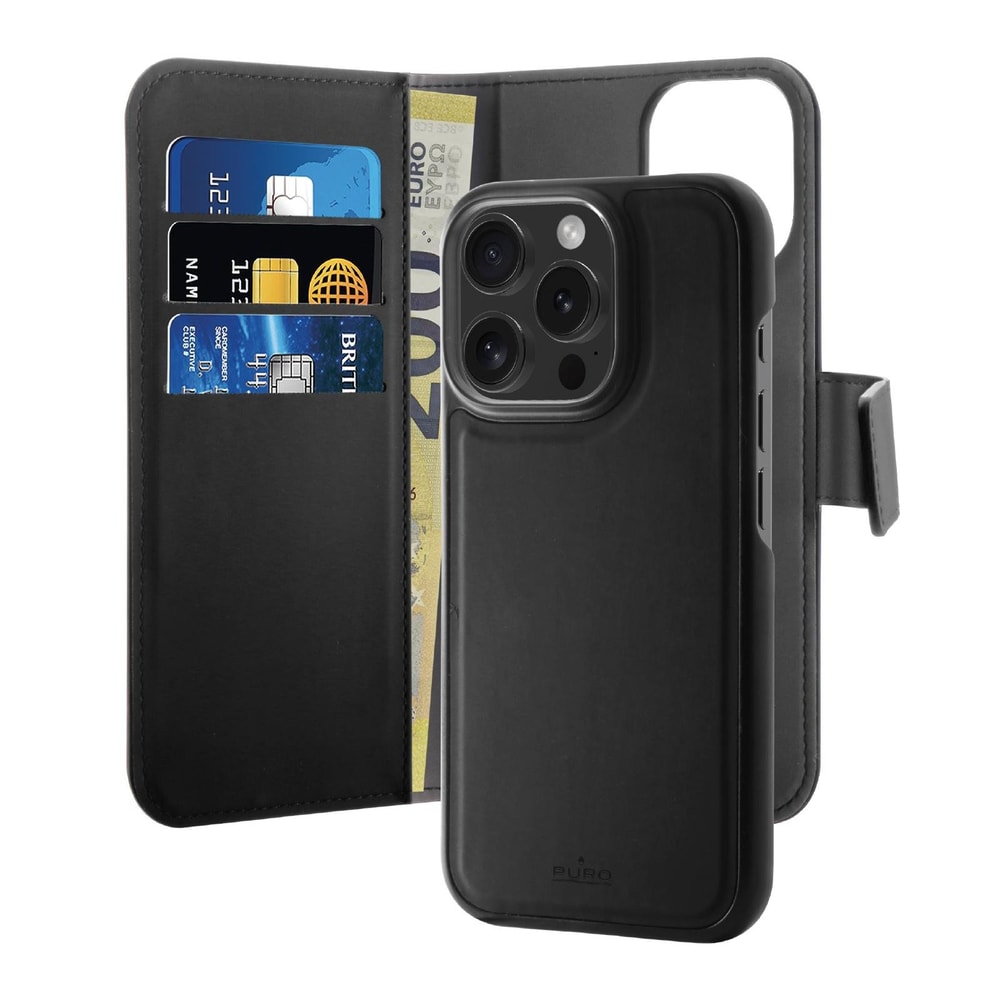 Detachable 2 in 1 Wallet Case for iPhone 16 Pro, Schwarz