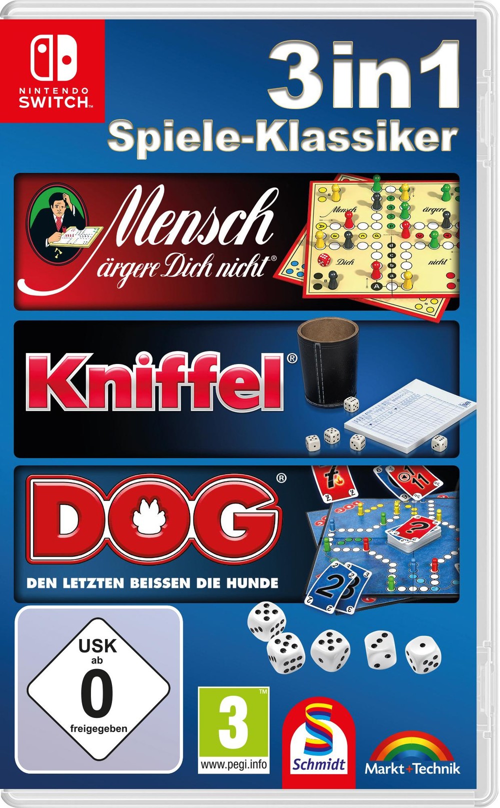 Abbildung Die 3in1 Spiele Klassiker - Mensch ärgere Dich nicht, Kniffel und Dog
