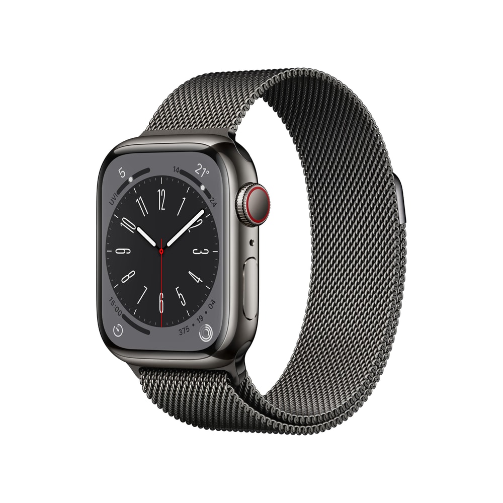 Watch Series 8 GPS + Cellular 45mm Edelstahlgehäuse Graphite mit Graphite Milanese Armband