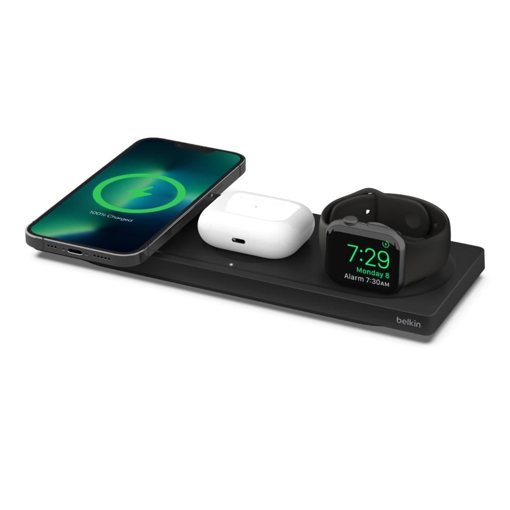 3-in-1-Ladepad mit MagSafe iPhone Serie 12/13, Apple Watch 7, Air Pods schwarz