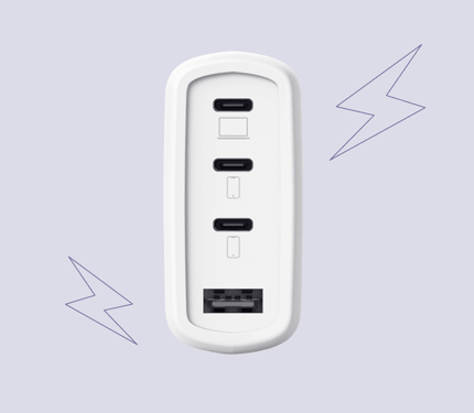 Abbildung Praktisches GaN-USB-Ladegerät mit 65 W und 4 Anschlüssen zum gleichzeitigen Laden von vier Geräten