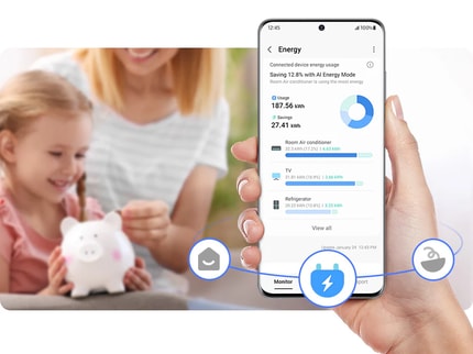 Abbildung SmartThings AI Energy Mode - Reduziert den Energieverbrauch deines Kühlschranks um bis zu 10% ¹