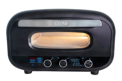 Abbildung Moderner Pizzaofen mit schwarzer Stahlblech-Verkleidung