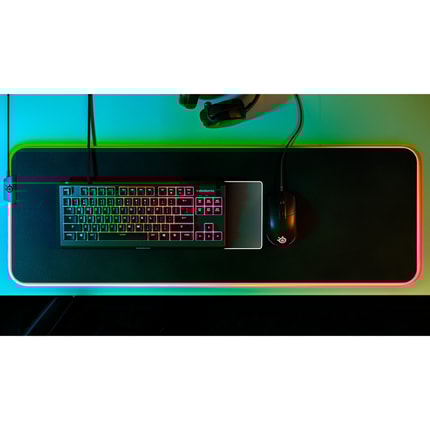 Abbildung Wasserfeste, geräuscharme Tastatur ohne Ziffernblock mit RGB-Beleuchtung