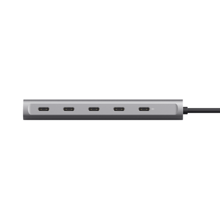 Abbildung Aluminium-USB-C-Hub für vier zusätzliche USB-C-Anschlüsse und einen Durchgangsstromanschluss an Ihrem Laptop
