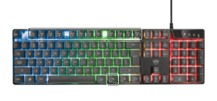 Abbildung Set aus originalgroßer Gaming-Tastatur mit Beleuchtung und Maus mit Anti-Ghosting und Multimedia-Tasten