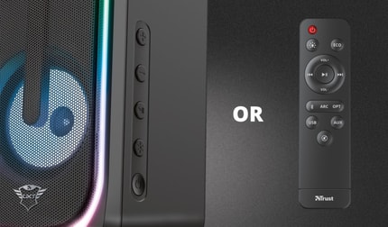 Abbildung Leistungsstarkes 2.1-Lautsprecherset mit individuell anpassbarer RGB LED-Beleuchtung, HDMI-Eingang und Bluetooth-Funktechnologie