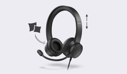 Abbildung Kompaktes On-Ear-USB-Headset mit weichen Ohrpolstern und einstellbarem Kopfbügel