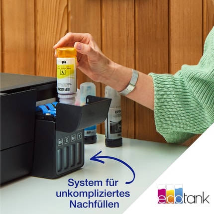 Abbildung Sparen Sie bis zu 90 % an Druckkosten*  mit den patronenfreien EcoTank Druckern von Epson