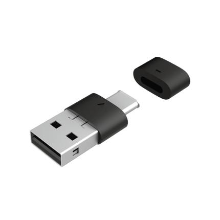 Abbildung Funkmaus mit Mikroempfänger, der über USB-C oder Standard-USB angeschlossen werden kann