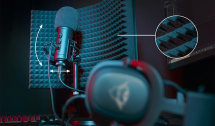 Abbildung Professionelle Einrichtung einschließlich Mikrofon und Reflexionsfilter für Aufnahmen in Studioqualität