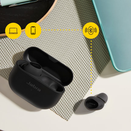 Abbildung Jabra Elite 10. Unsere besten Earbuds für Arbeit und Freizeit: Kristallklare Anrufe, ganztägiger Tragekomfort und Dolby Atmos Sounderlebnis
