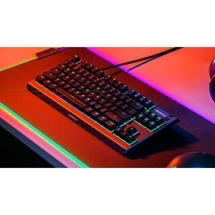 Abbildung Wasserfeste, geräuscharme Tastatur ohne Ziffernblock mit RGB-Beleuchtung