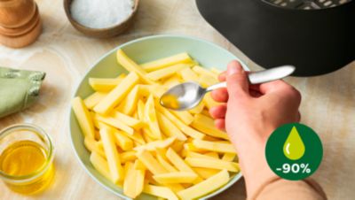 Abbildung Außen knusprig, innen saftig zart bei bis zu 90% weniger Fett