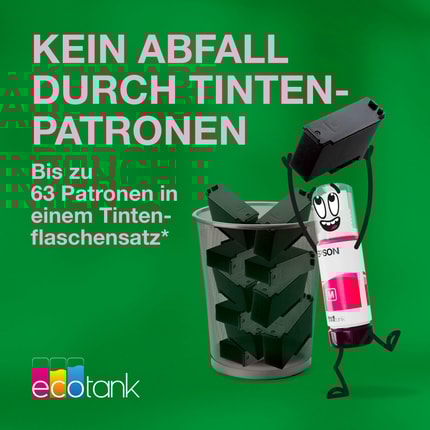 Abbildung Sparen Sie bis zu 95 % an Druckkosten*  mit den patronenfreien EcoTank Druckern von Epson.