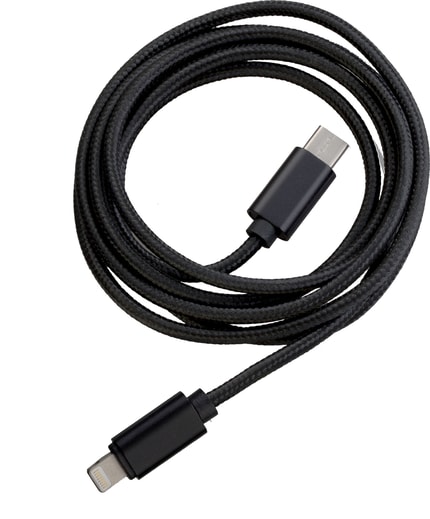 Abbildung PETER JÄCKEL FASHION 1,5m MFI Data Cable Black für Typ-C/ Apple Lightning mit Sync- und Ladefunktion