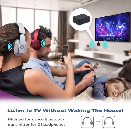 Abbildung August MR270 HD – Bluetooth Audio Dual Transmitter Sender mit Bluetooth v5.0 / aptX HD und 15h Akkulaufzeit – Kabelloser Bluetooth Adapter zur Audioübertragung an bis zu 2 Kopfhörer/Lautsprecher