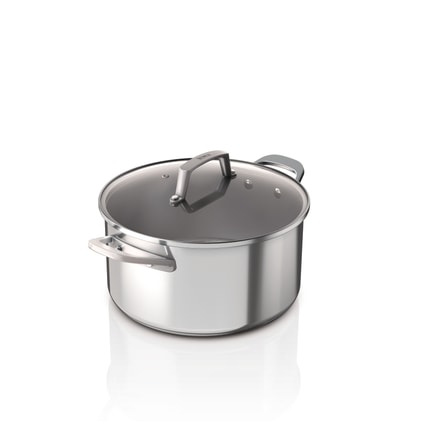 Abbildung Nutzen Sie dank poliertem Edelstahl mit einer Aluminiumschicht für gleichmäßiges Erhitzen das Beste aus beiden Welten