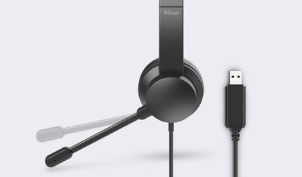 Abbildung Kompaktes On-Ear-USB-Headset mit weichen Ohrpolstern und einstellbarem Kopfbügel