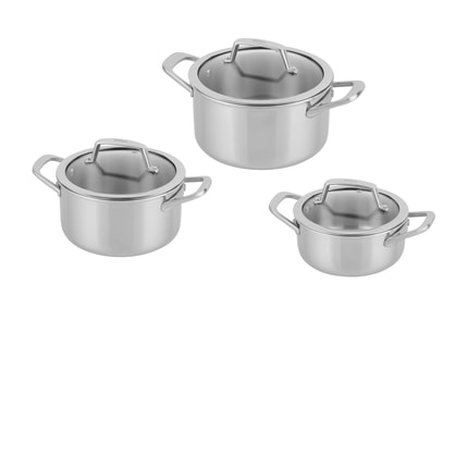 Abbildung Dies sind unsere Ninja EverClad Töpfe und Pfannen aus Edelstahl, die auch bei anspruchsvollsten Kochbedingungen ein professionelles Ergebnis liefern