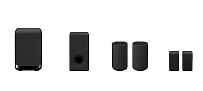 Abbildung Ein zusätzlicher kabelloser Subwoofer und Rear-Lautsprecher sorgen für einen volleren, reichhaltigeren Klang