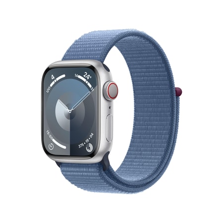 Watch Series 9 GPS + Cellular 45mm Silber Aluminiumgehäuse mit Winterblau Sport Loop
