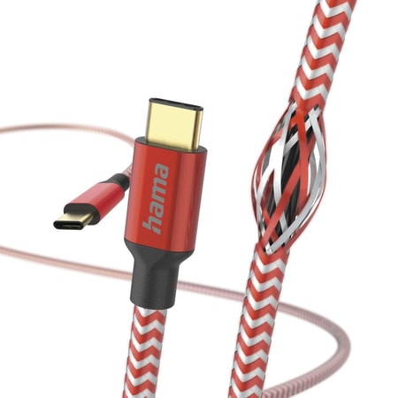 Ladekabel "Reflective", USB-C - USB-C, 1,5 m, Nylon, Rot