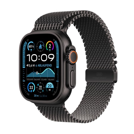 Watch Ultra 2 GPS + Cellular, 49 mm Schwarz Titan­gehäuse, Titan Milanese Armband Schwarz - Medium