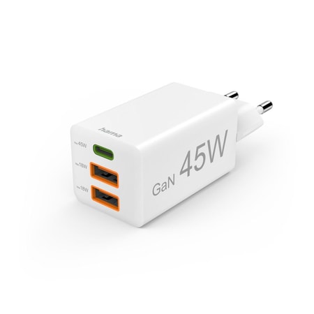 Schnellladegerät, GaN, 1x USB-C PD, 2x USB-A QC, Mini-Ladegerät, 45 W (00201995)