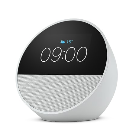 Der neue Amazon Echo Spot (2024), Smart Clock mit sattem Klang und Alexa, Weiß