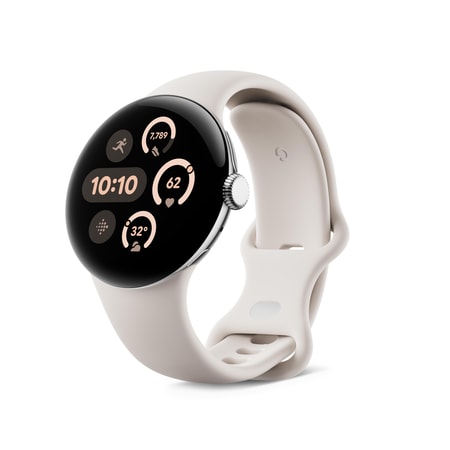 Pixel Watch 3, WiFi, 45 mm, Aluminiumgehäuse Polished Silver, Sportarmband Porcelain Smartwatch